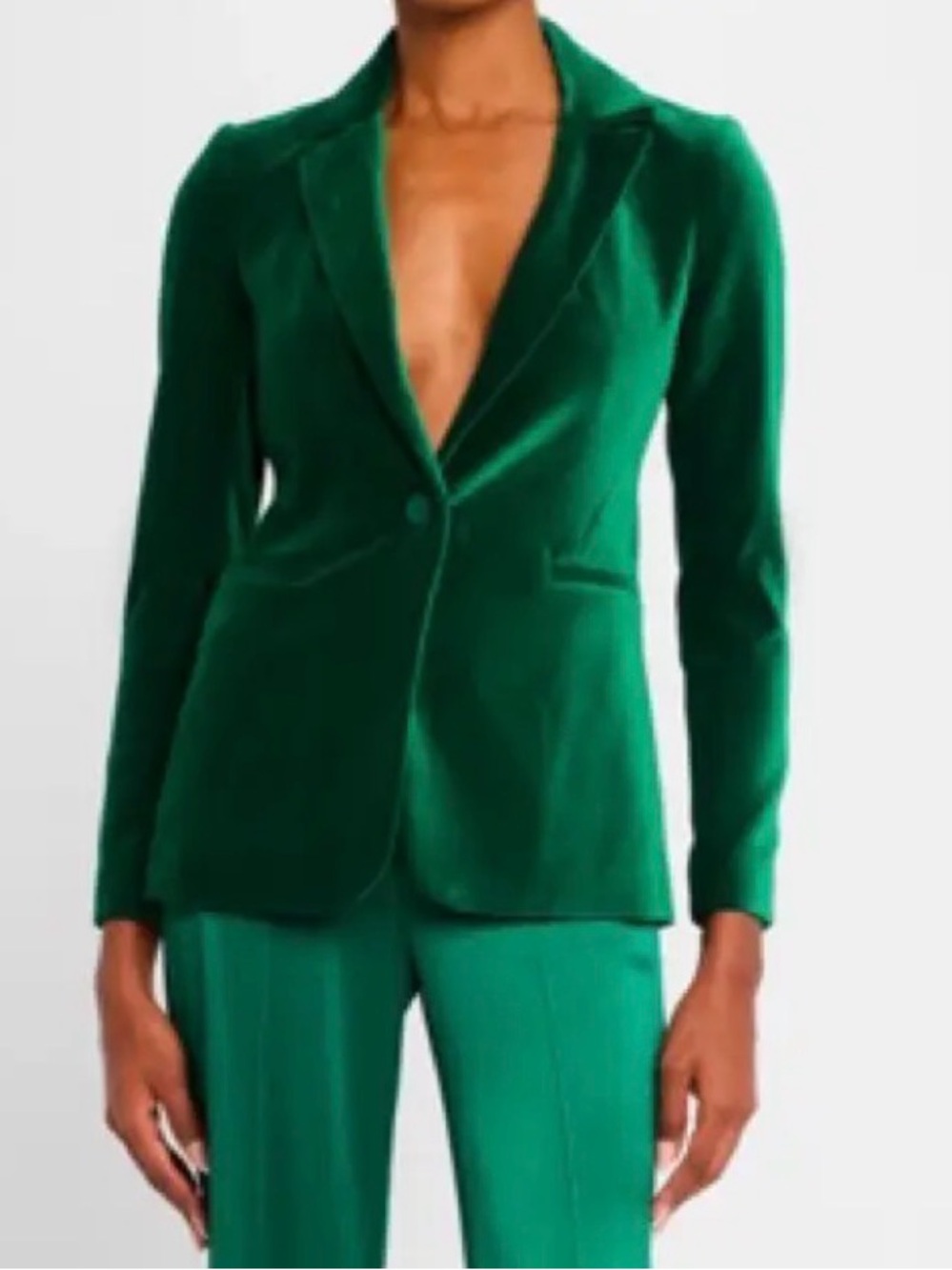 Alice + Olivia Breann Velvet Emerald Green Tailored Cuffed Blazer